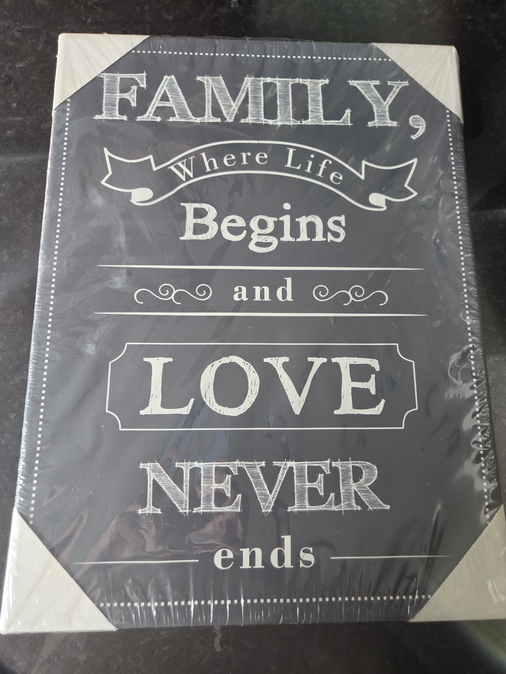 Family Where Life Begins and Love Never Ends Wall Art Canvas- Black & White